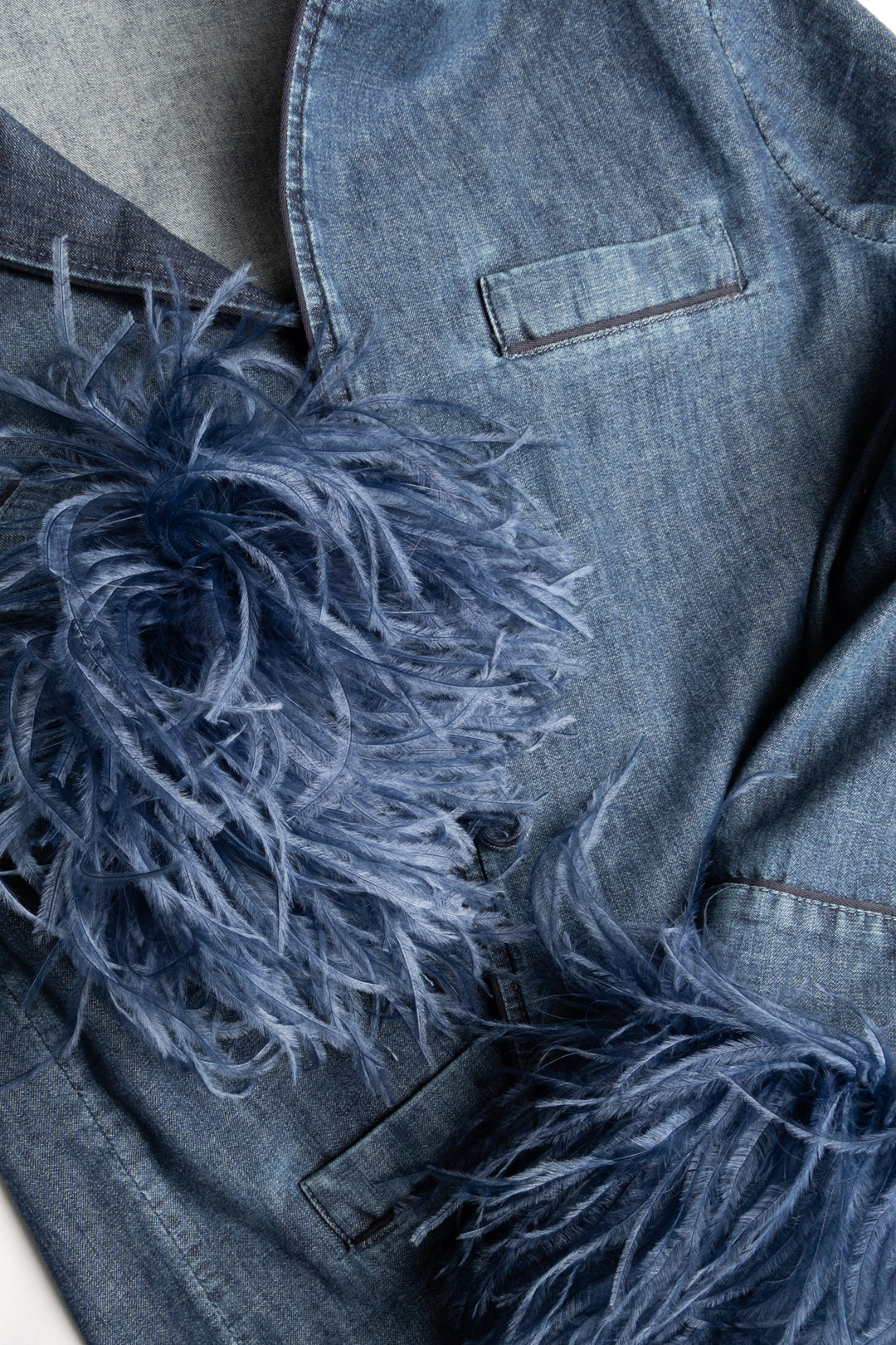 VALENTINO Chambray Feather Denim Shirt Blue