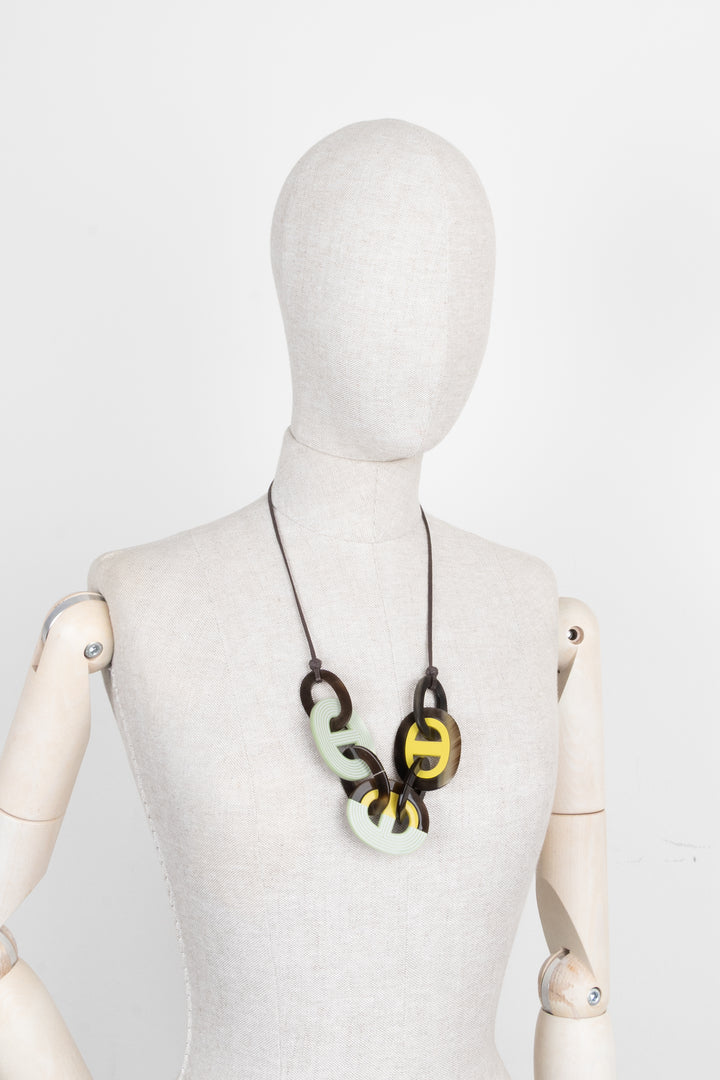 HERMÈS Karamba Necklace Horn Brown Green Yellow