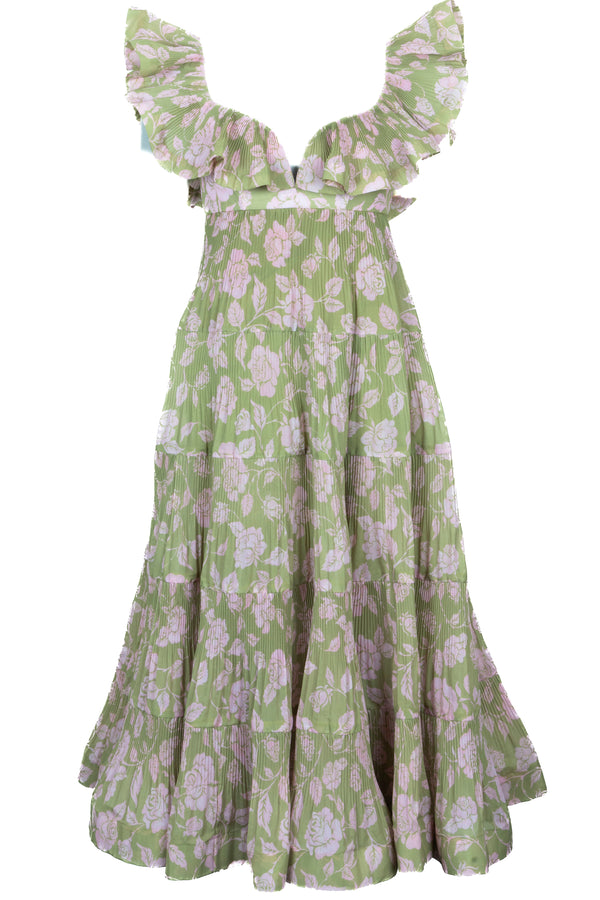 ZIMMERMANN Lovestruck Pleated Floral Dress Pink Green