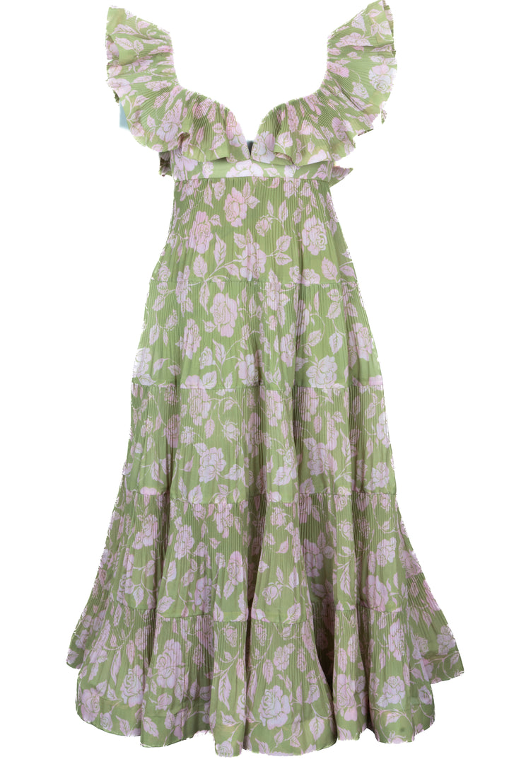 ZIMERMANN Lovestruck Pleated Floral Dress Pink Green