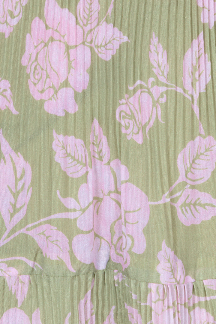 ZIMERMANN Lovestruck Pleated Floral Dress Pink Green