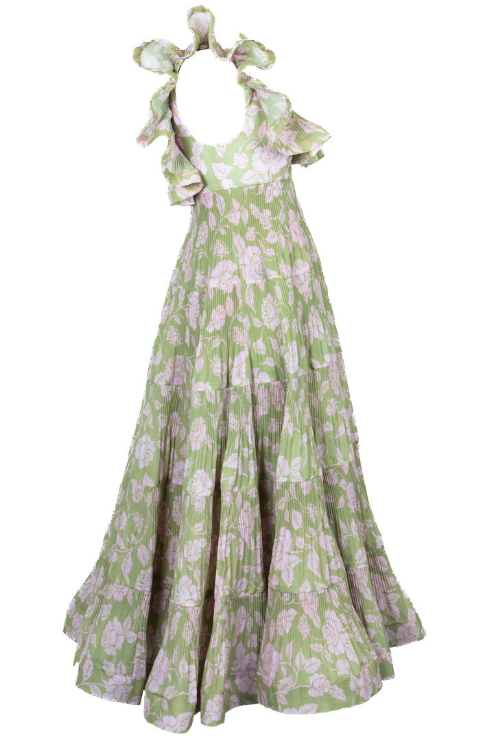 ZIMERMANN Lovestruck Pleated Floral Dress Pink Green