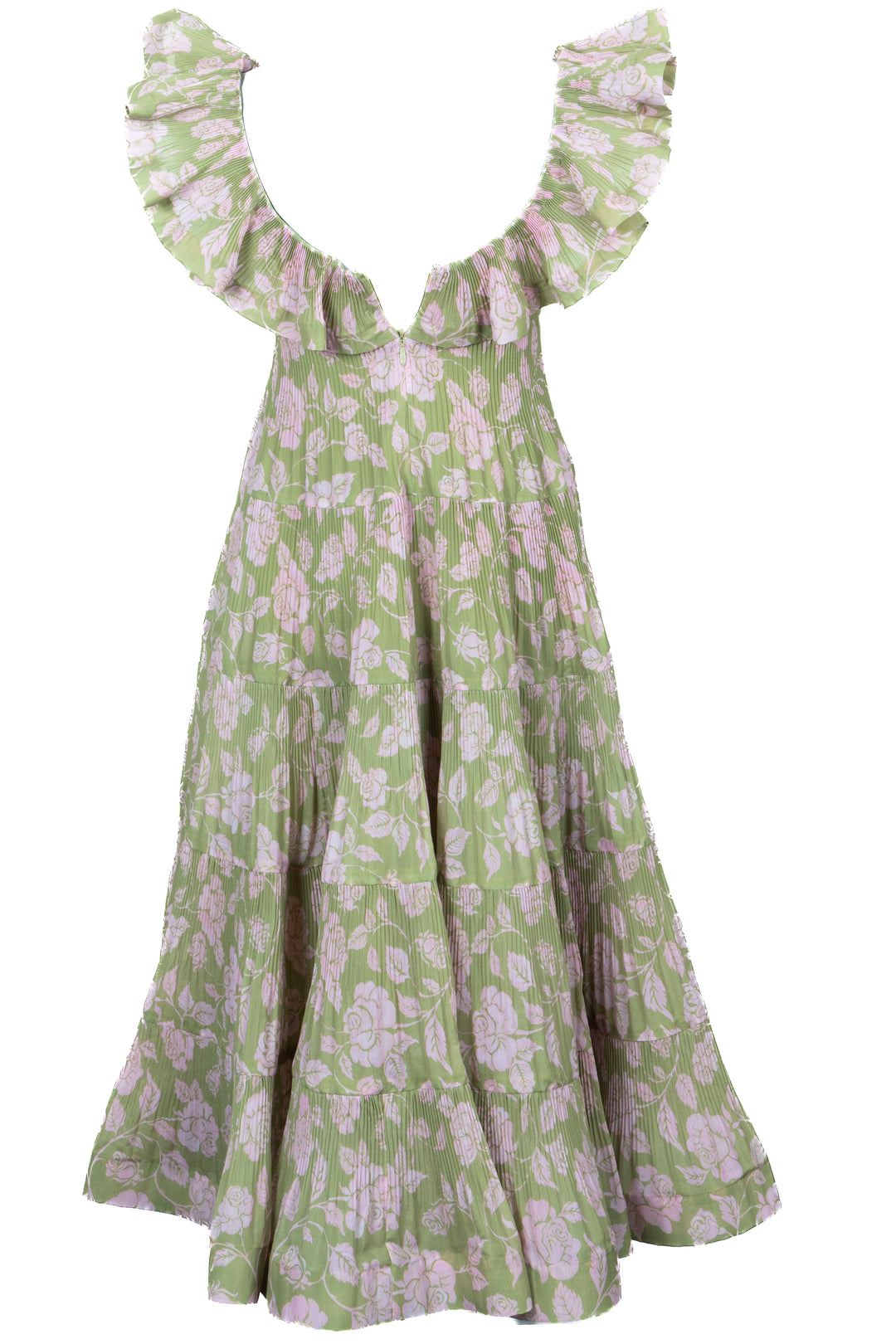 ZIMERMANN Lovestruck Pleated Floral Dress Pink Green