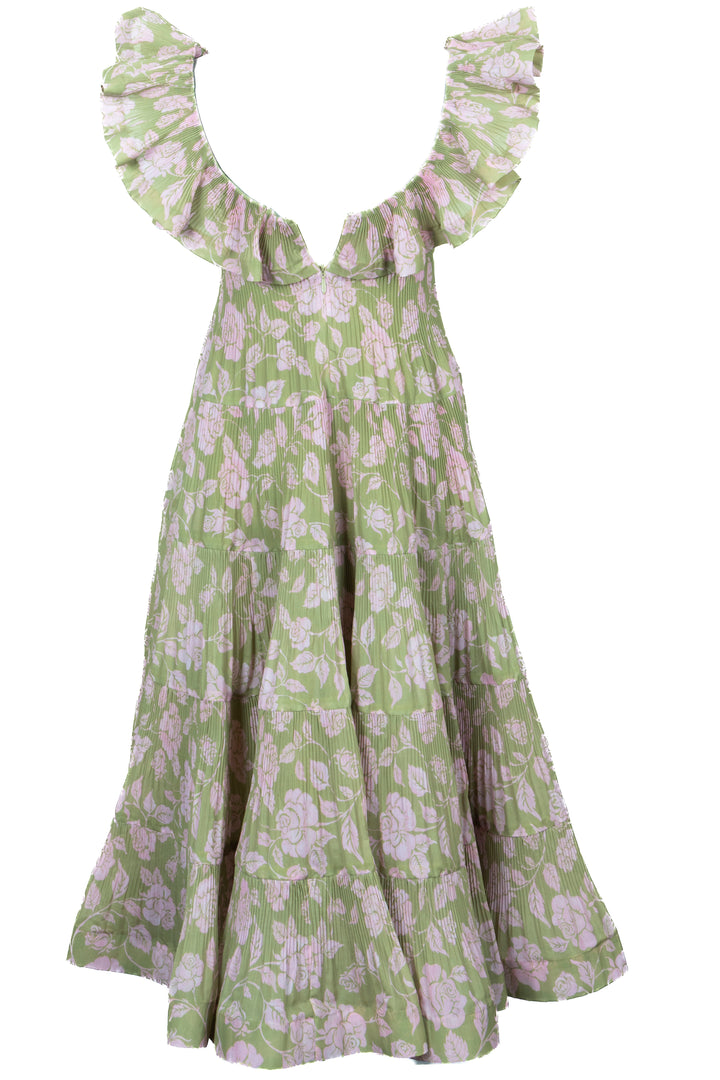 ZIMERMANN Lovestruck Pleated Floral Dress Pink Green