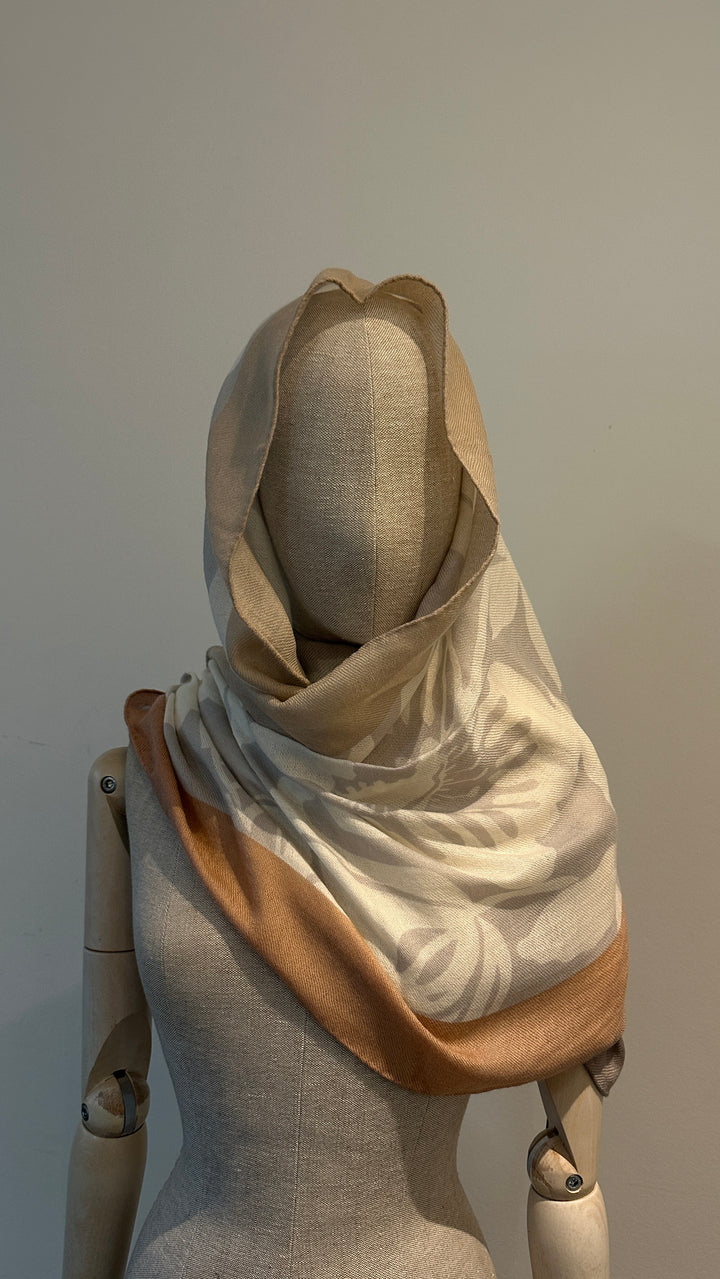 LORO PIANA Floral Long Scarf Cashmere Ivory Pink Blue