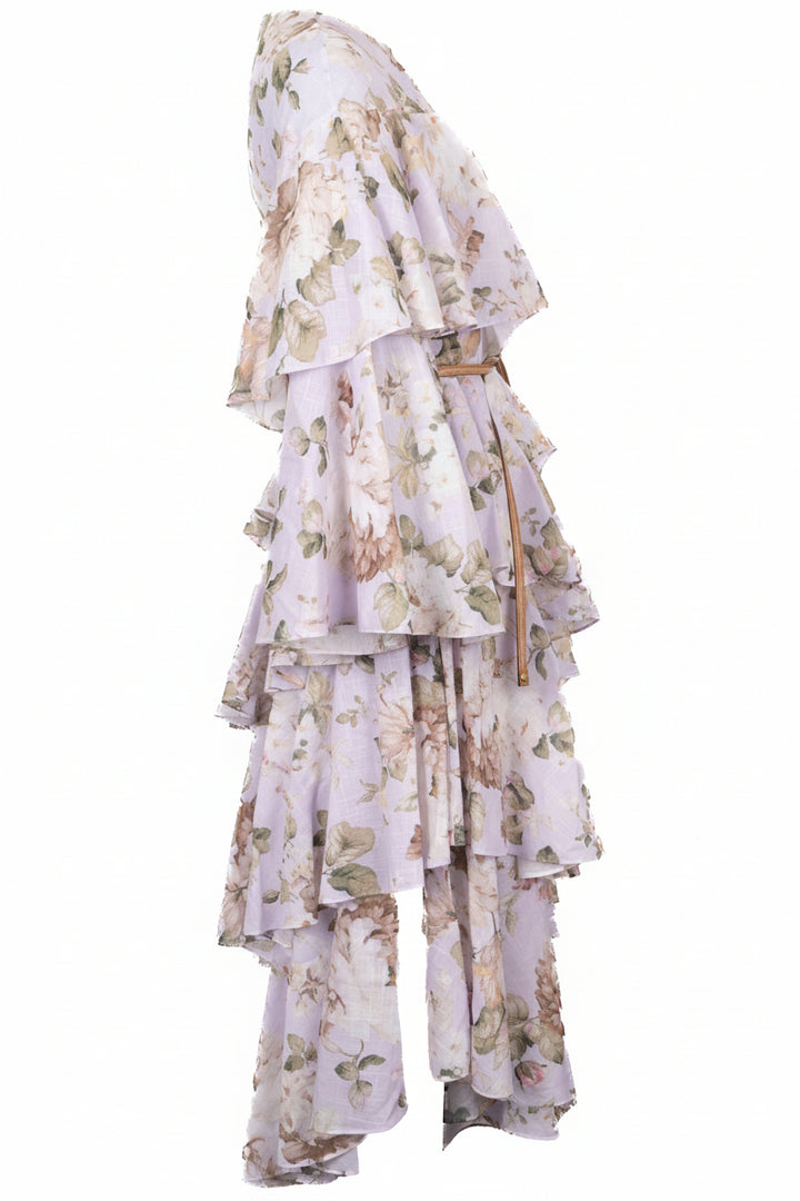 ZIMMERMANN Asymmetric Floral Print Dress Lilac
