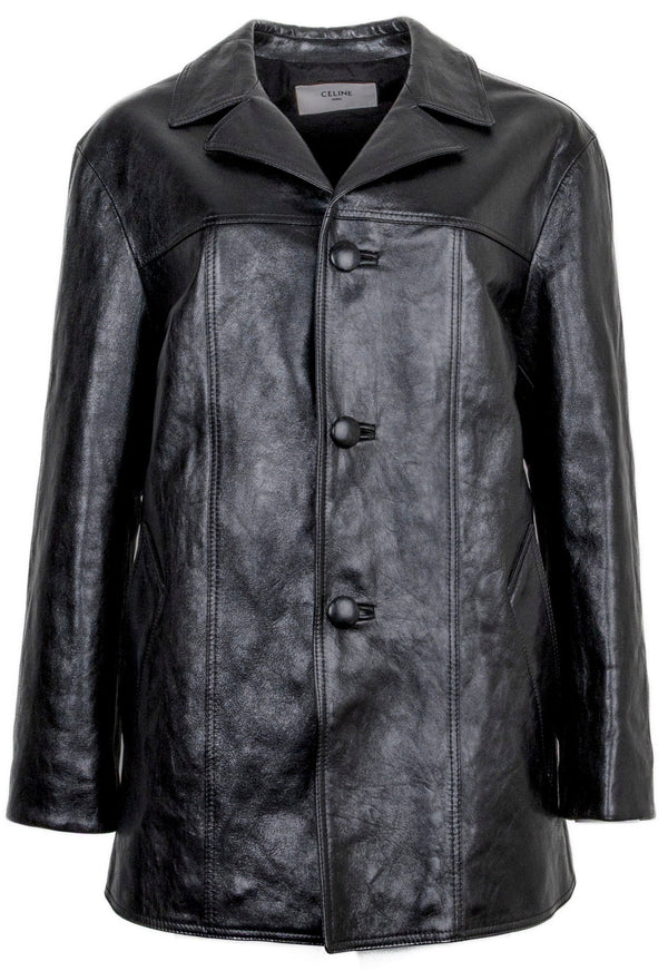 CELINE Short Coat Leather Black