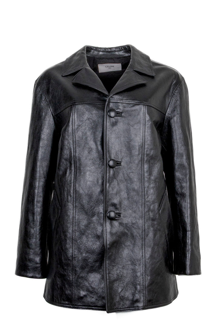 CELINE Short Coat Leather Black