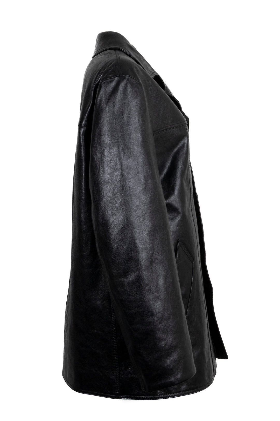 CELINE Short Coat Leather Black