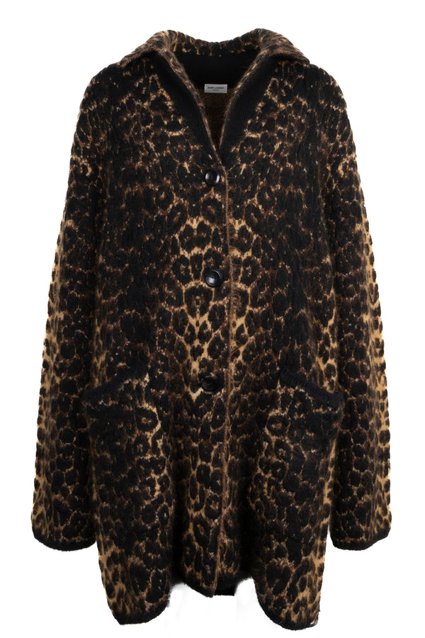SAINT LAURENT 2020 Chunky Leopard Knit Coat