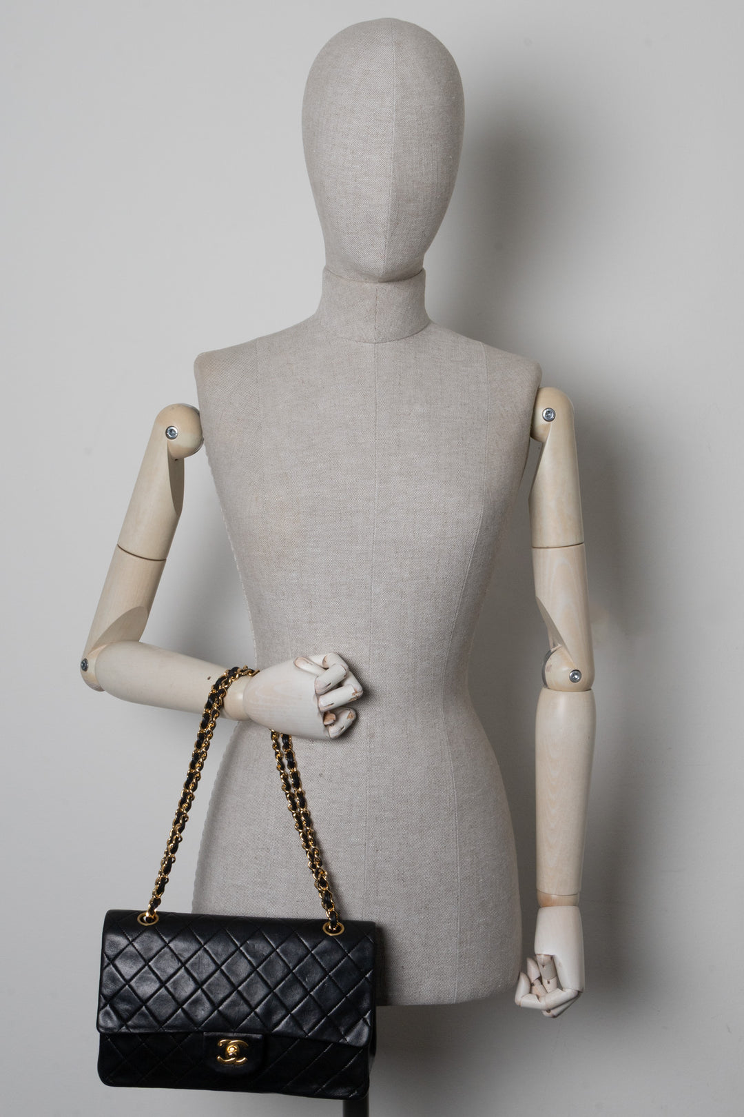 CHANEL Vintage Medium Double Flap Bag Black Gold