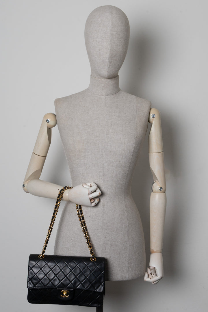 CHANEL Vintage Medium Double Flap Bag Black Gold