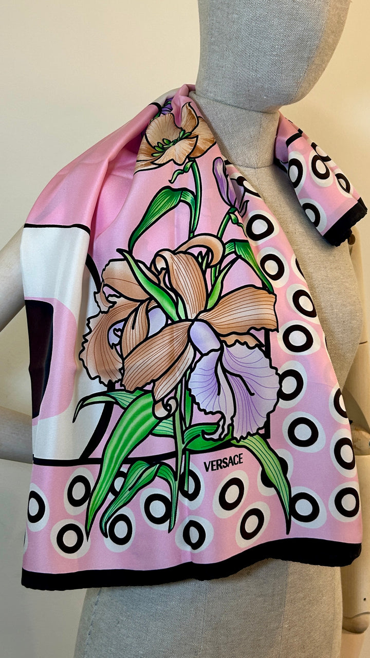 VERSACE Floral Carré 90 Pink Brown