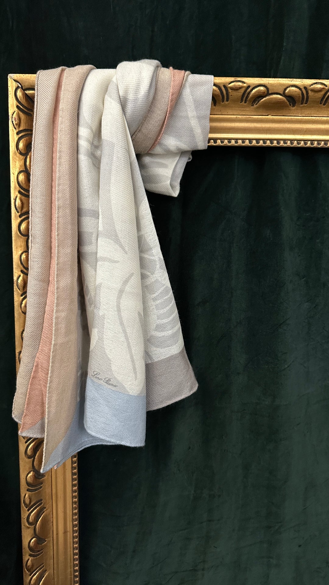 LORO PIANA Floral Long Scarf Cashmere Ivory Pink Blue