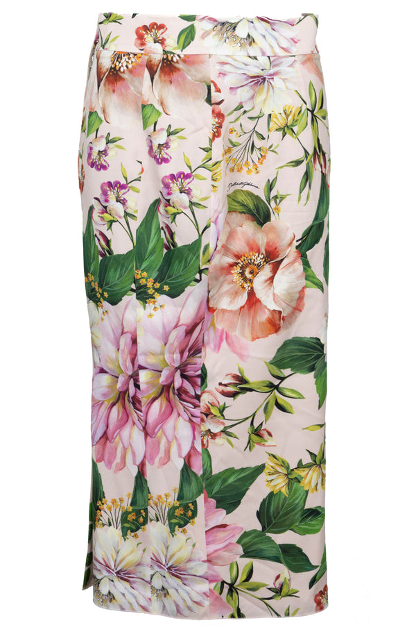 DOLCE&GABBANA Flower Print Skirt Silk Beige Multicolor
