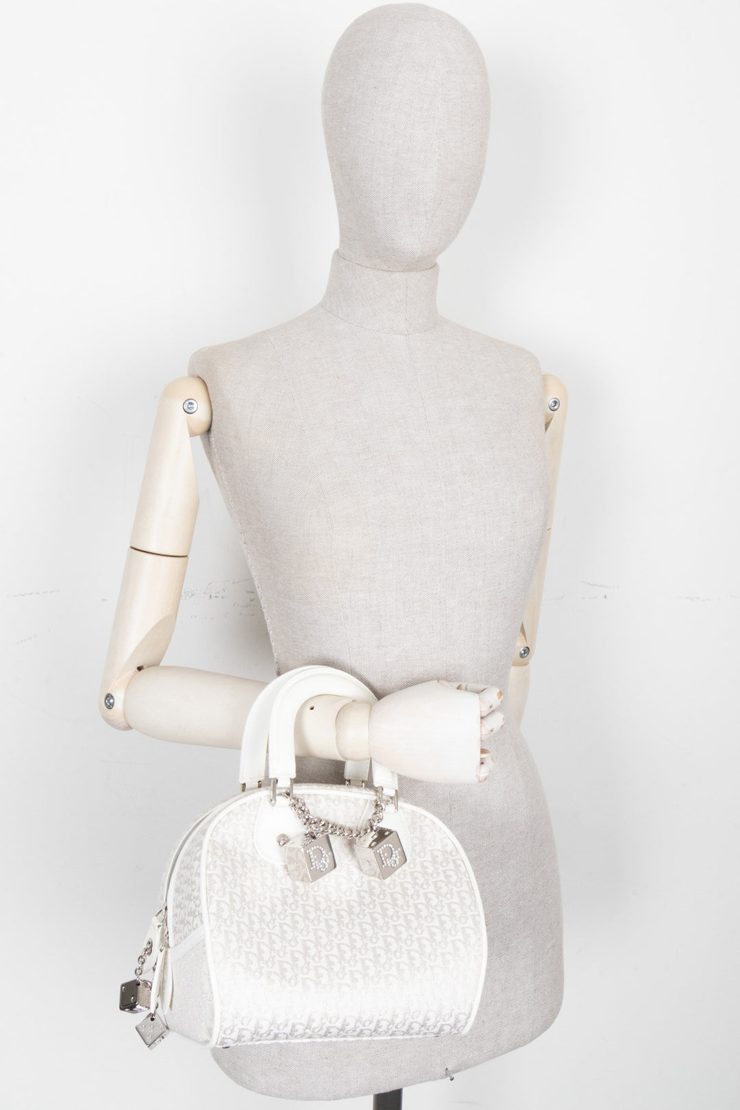 CHRISTIAN DIOR Trotter Gambler Bag Canvas White Silver