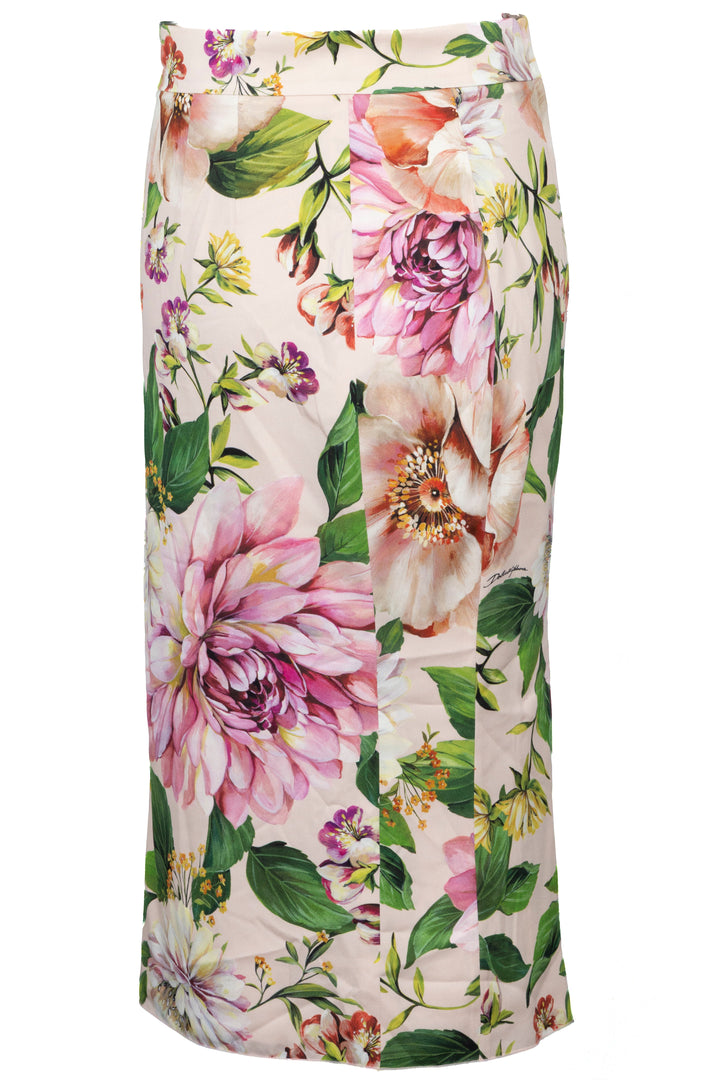 DOLCE&GABBANA Flower Print Skirt Silk Beige Multicolor