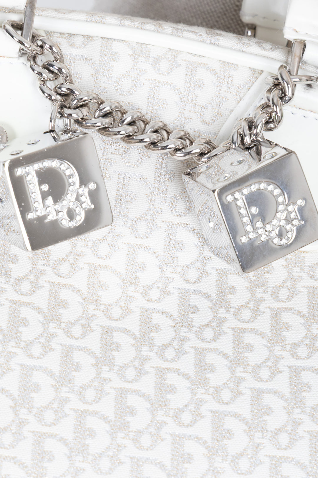CHRISTIAN DIOR Trotter Gambler Bag Canvas White Silver