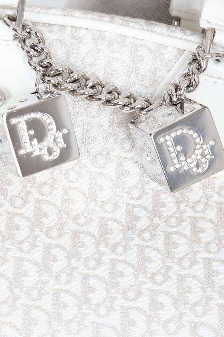 CHRISTIAN DIOR Trotter Gambler Bag Canvas White Silver