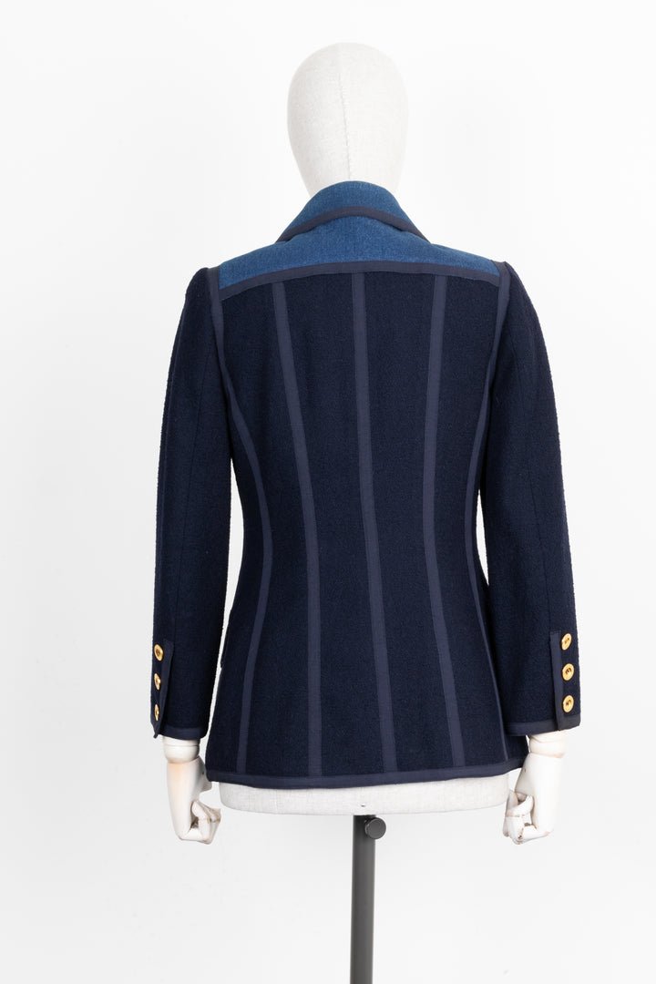 CHANEL Tweed Denim Detail Jacket Blue