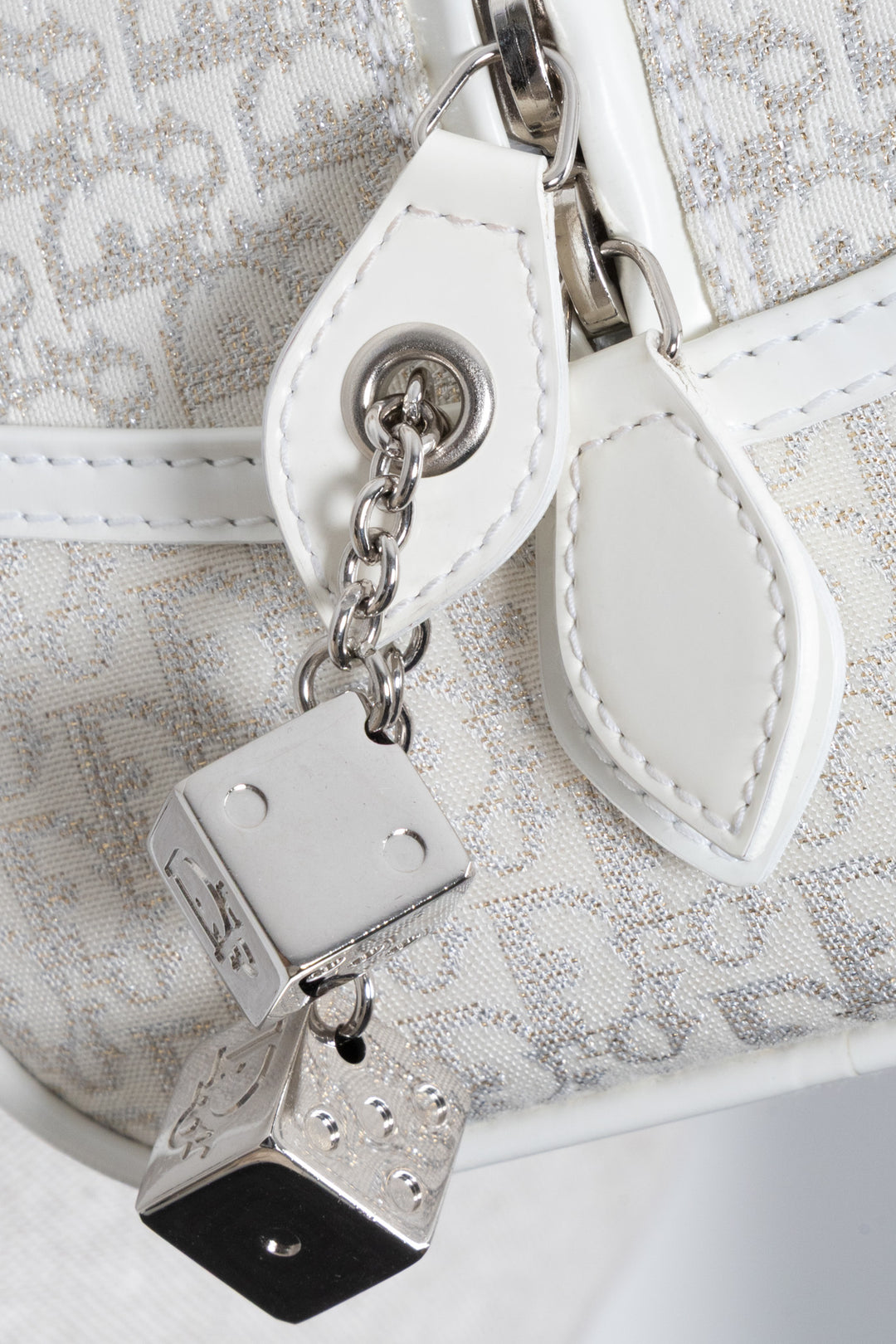 CHRISTIAN DIOR Trotter Gambler Bag Canvas White Silver
