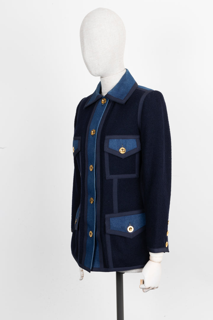 CHANEL Tweed Denim Detail Jacket Blue