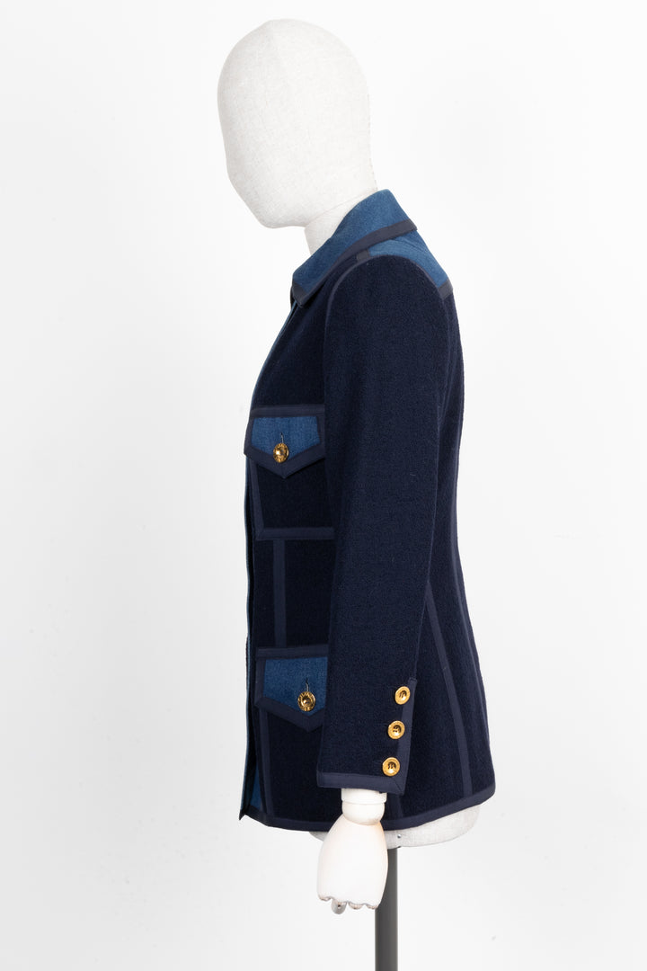 CHANEL Tweed Denim Detail Jacket Blue