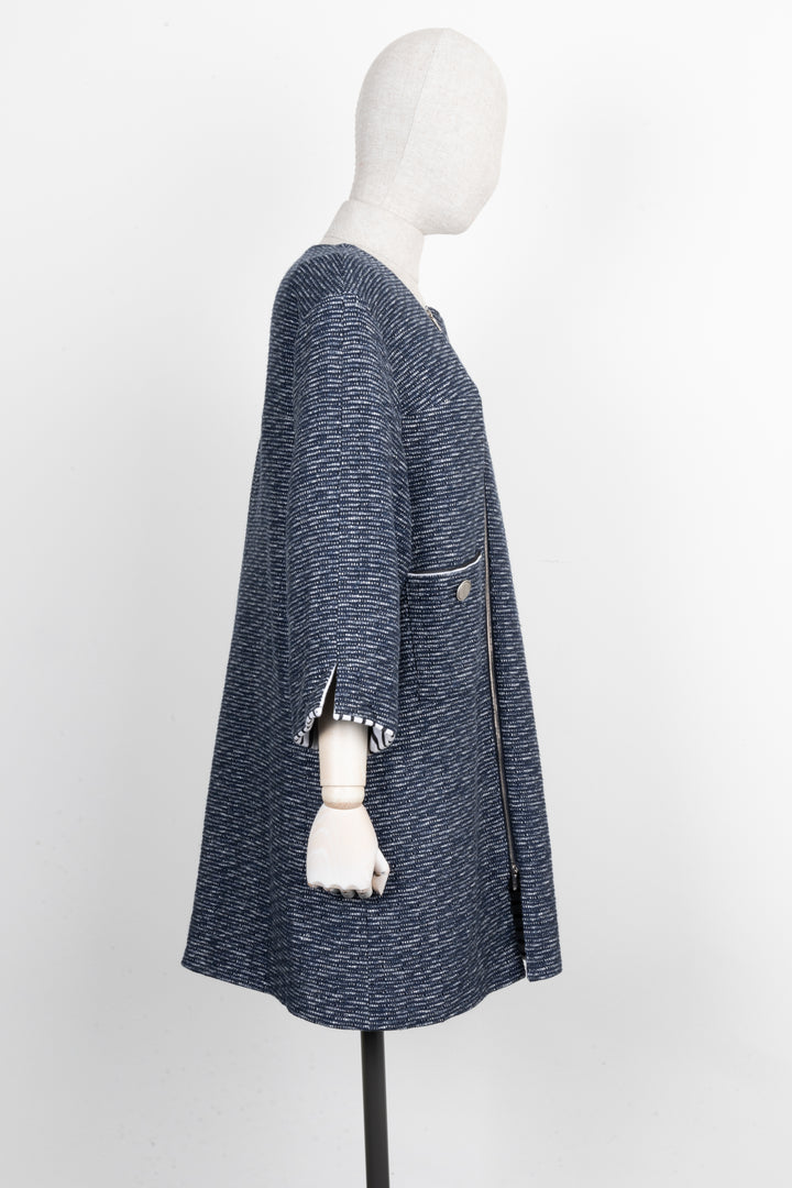 CHANEL Coat Tweed Double Zip Blue