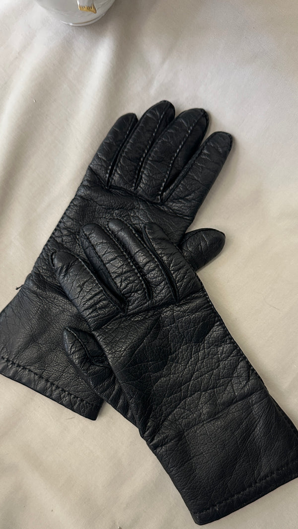 Gants Hermès en fourrure de lapin et cachemire noir.