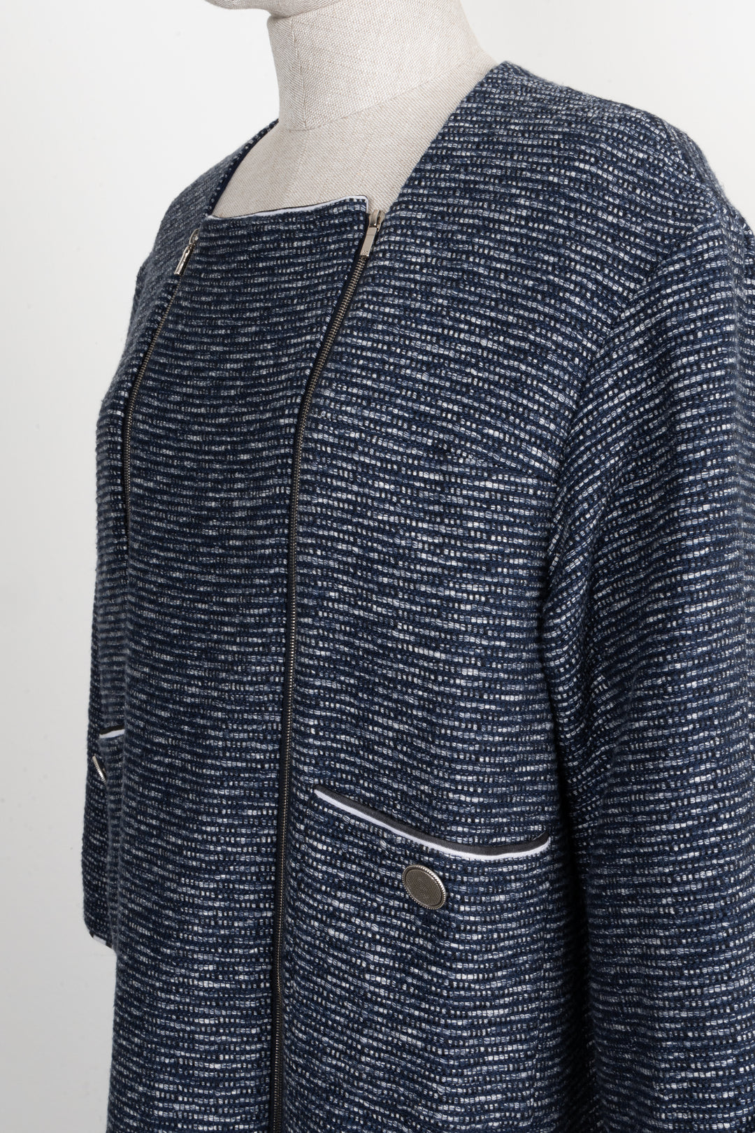 CHANEL Coat Tweed Double Zip Blue