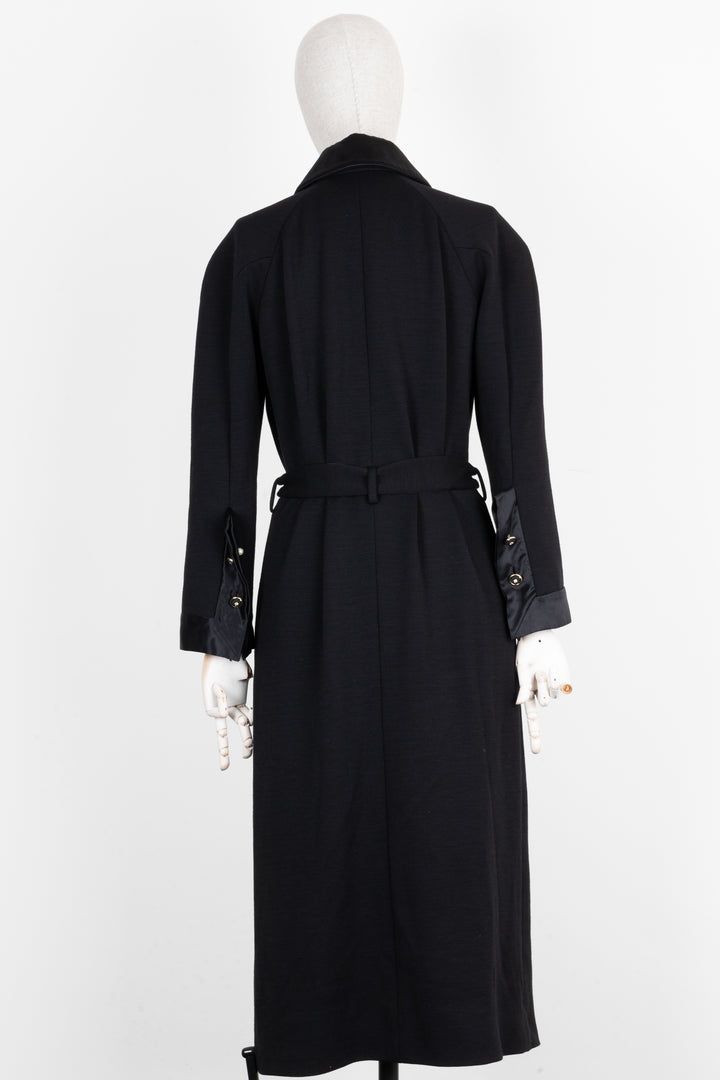CHANEL Belted Coat Wool Black