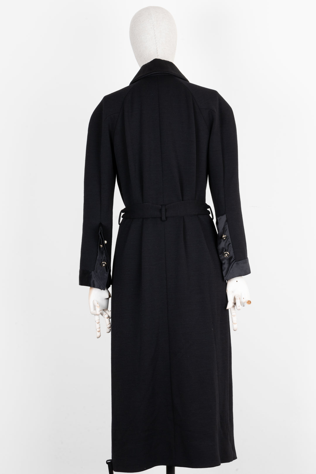 CHANEL Belted Coat Wool Black