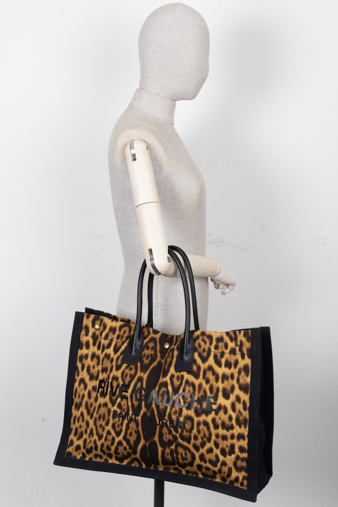 SAINT LAURENT Rive Gauche Tote Bag Canvas Cheetah
