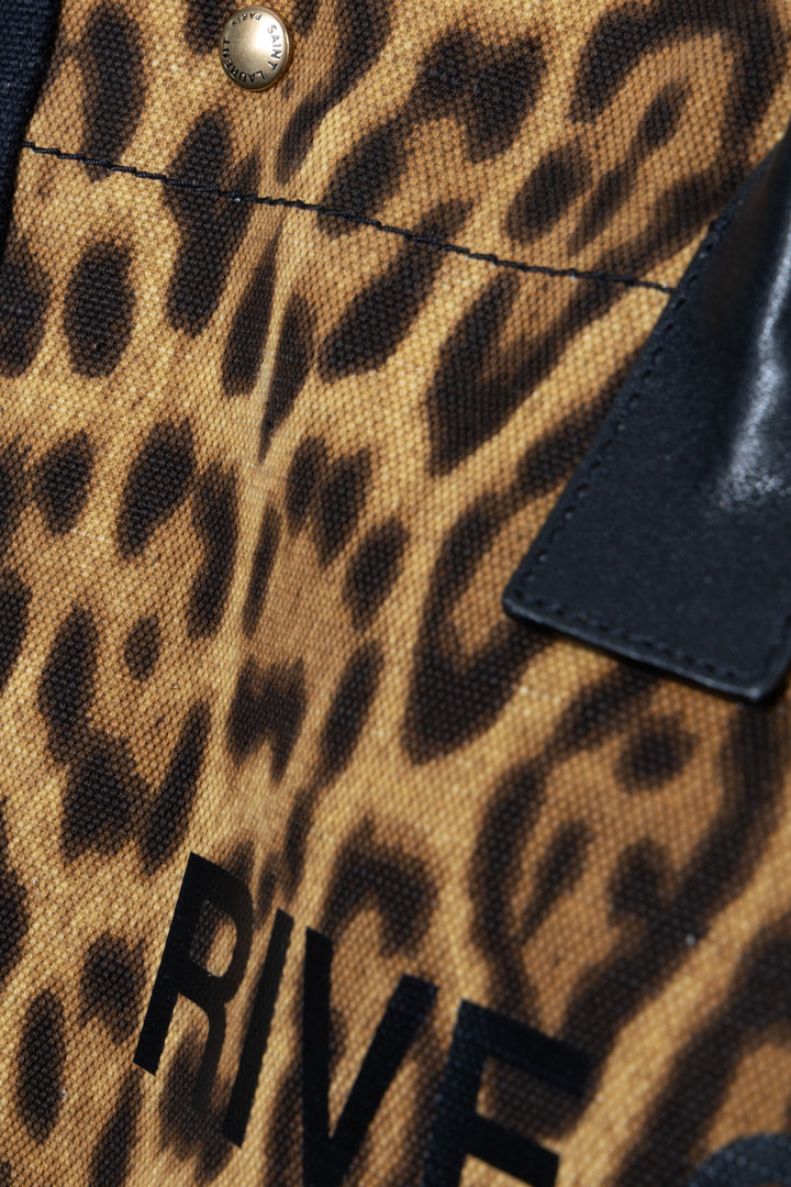 SAINT LAURENT Rive Gauche Tote Bag Canvas Cheetah