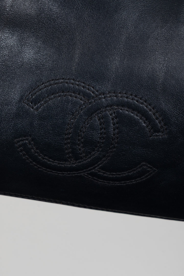 CHANEL Two Handle Tote Bag Lambskin Tortoise Black