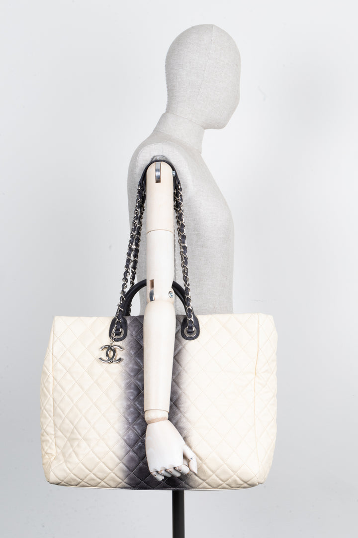 CHANEL GST Shopping Tote Caviar Leather Gray Beige