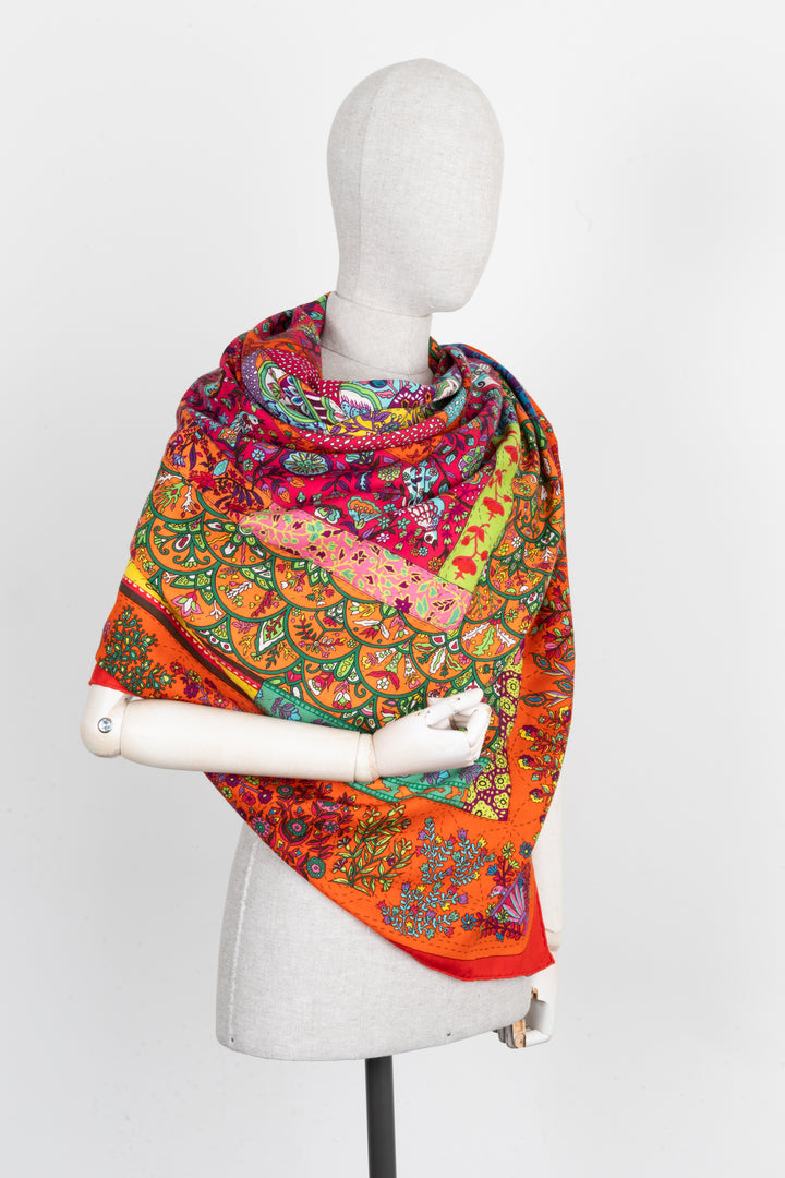 HERMÈS Foulard Pique Fleuri de Provence 140 Cachemire Orange