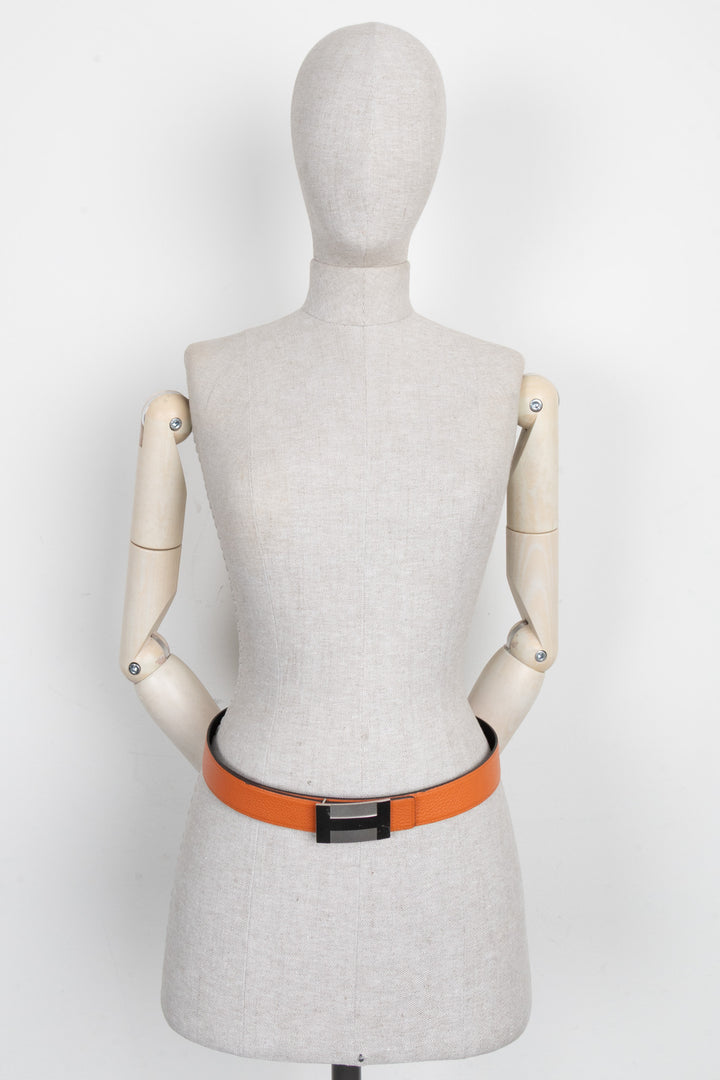 Ceinture HERMÈS H Argent Orange Noir