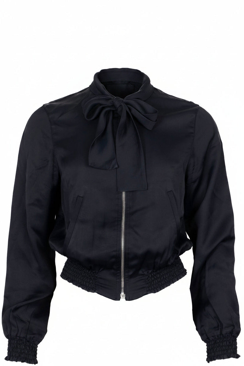 MIU MIU Cropped Pussy Bow Jacket Navy