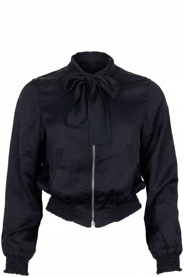 MIU MIU Cropped Pussy Bow Jacket Navy