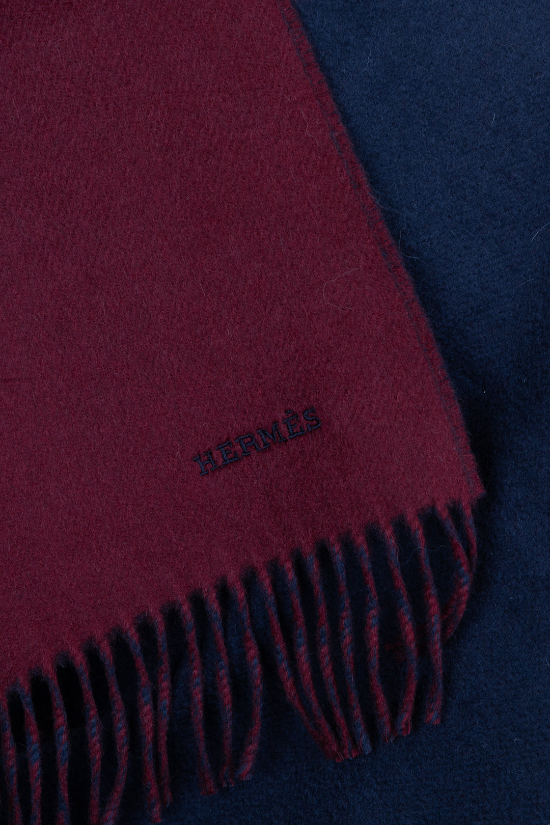 HERMÈS Double Face Scarf Cashmere Navy Bordeaux