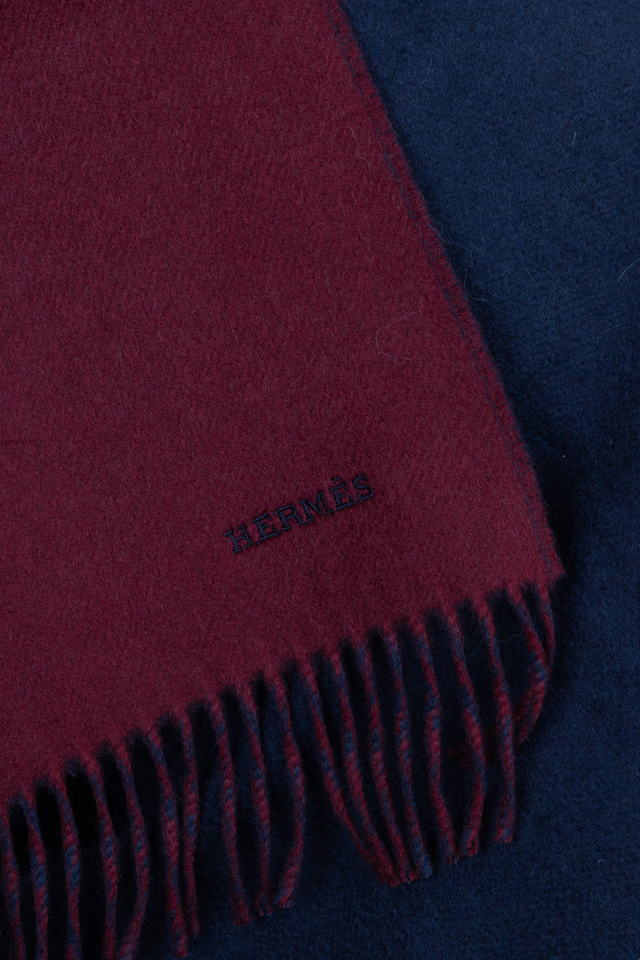 HERMÈS Double Face Scarf Cashmere Navy Bordeaux