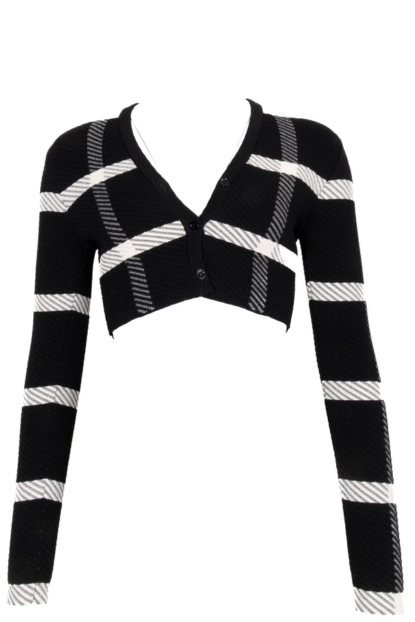 ALAÏA Cardigan court Laine Noir Blanc