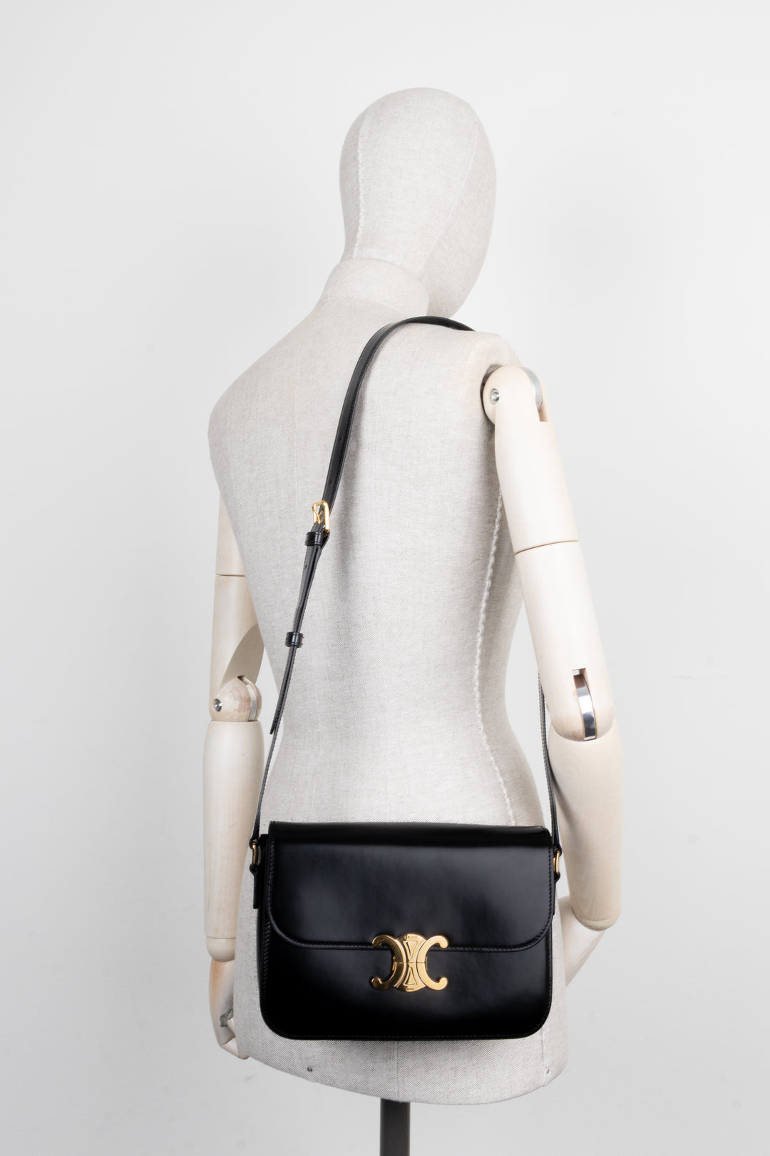 CELINE Triomphe Teen Crossbody Bag Black Shiny Leather