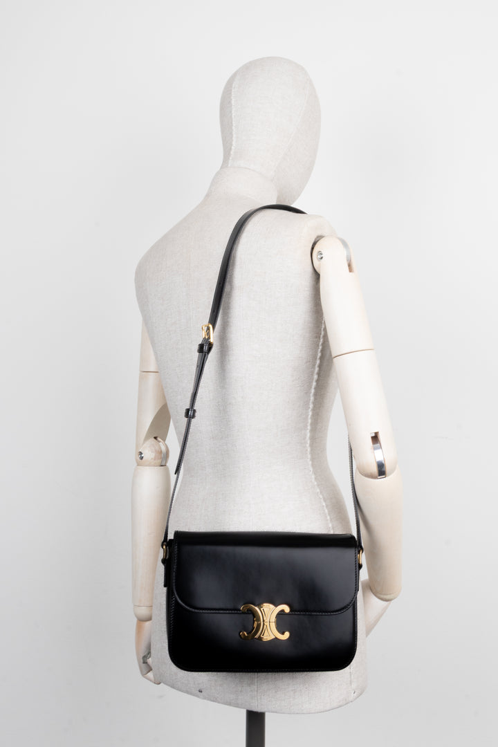 CELINE Triomphe Teen Crossbody Bag Black Shiny Leather