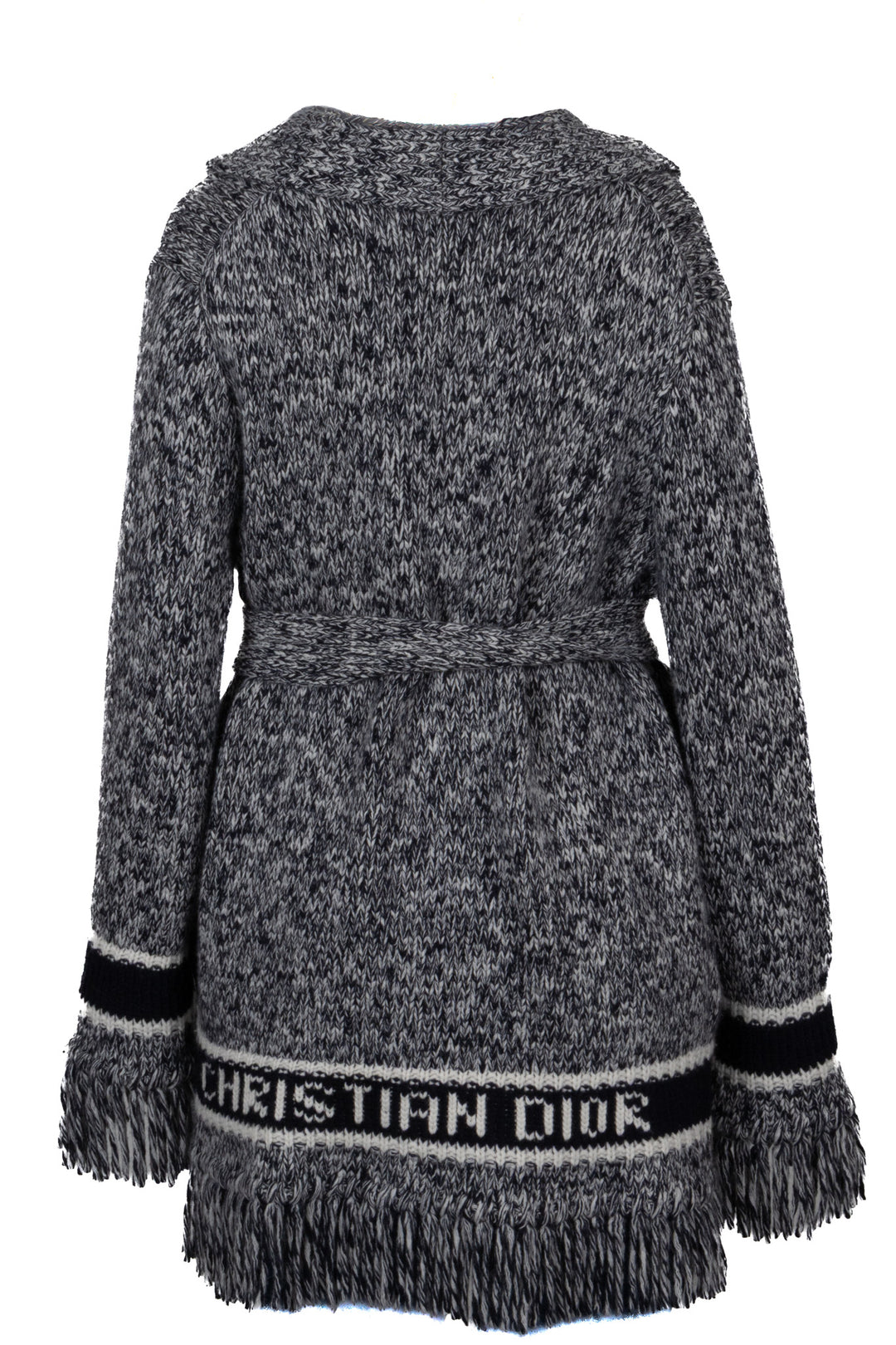 CHRISTIAN DIOR Belted Knit Cardigan Wool Navy
