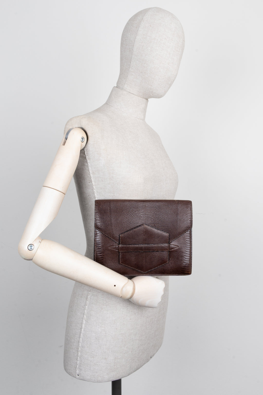 HERMÈS Pochette Faco Lézard Marron