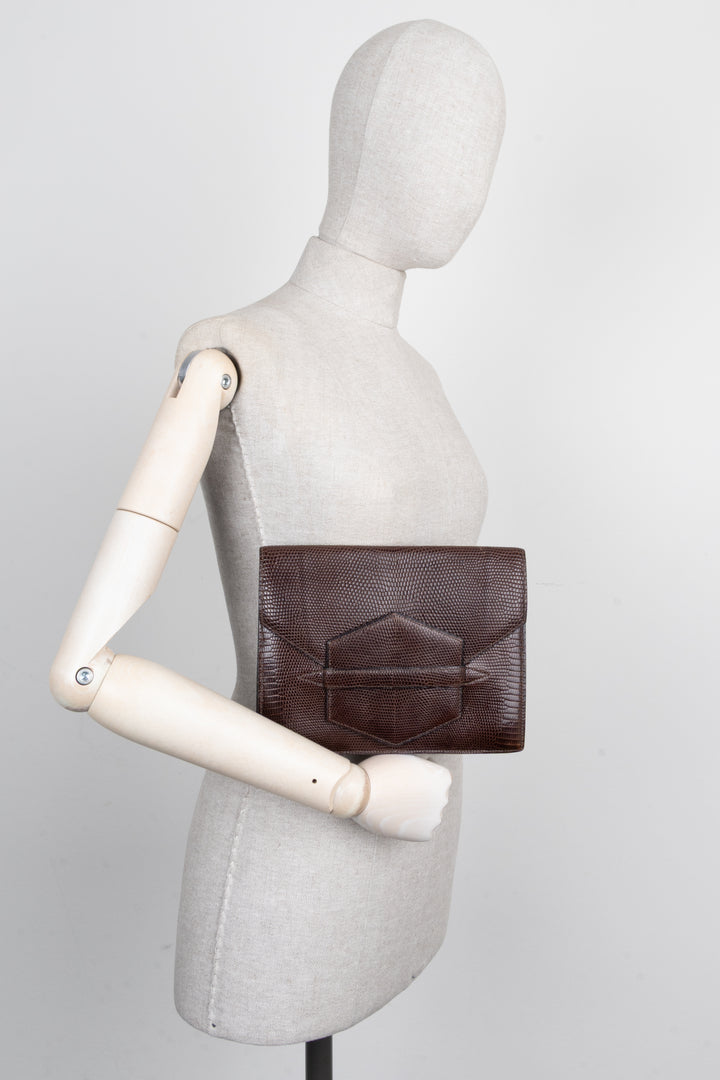 HERMÈS Pochette Faco Lézard Marron