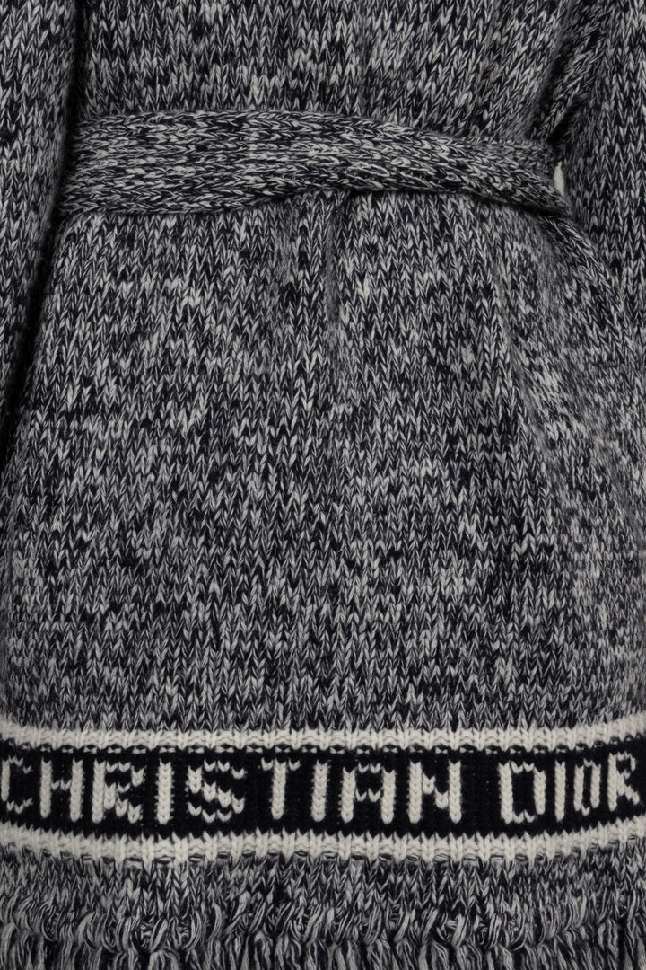 CHRISTIAN DIOR Belted Knit Cardigan Wool Navy