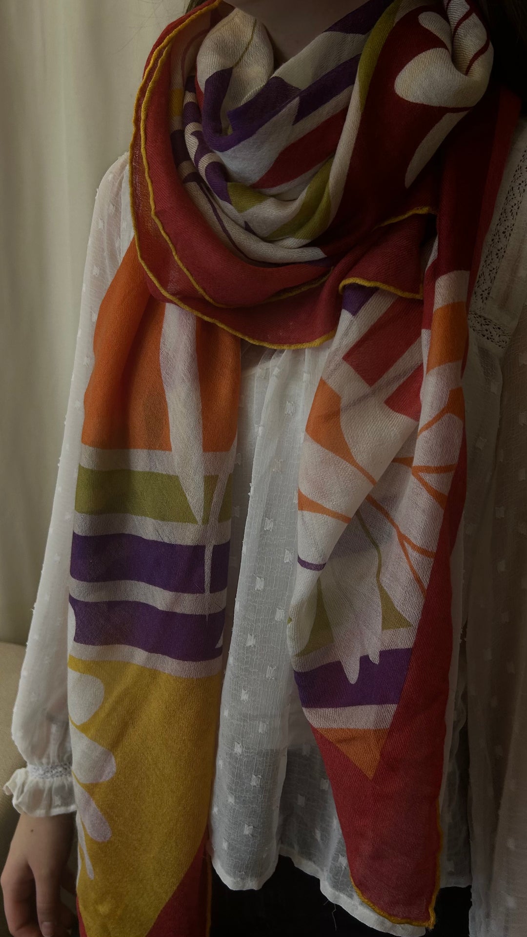 LORO PIANA Flowers Scarf Cashmere Silk Multicolor Red